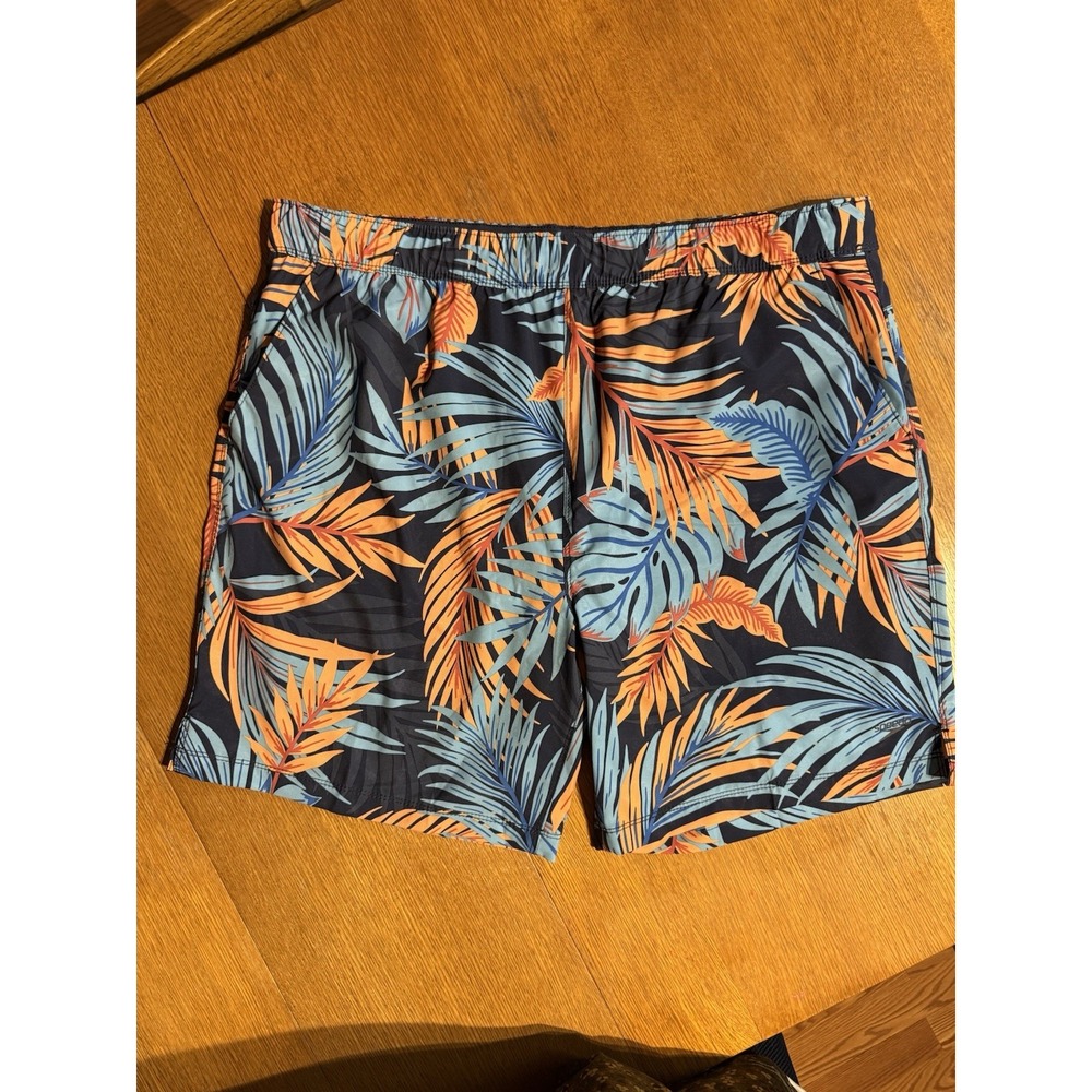 Speedo Swim Trunks XXL Tropical Leaf Board Shorts Blue Orange Mesh Pocket EUC